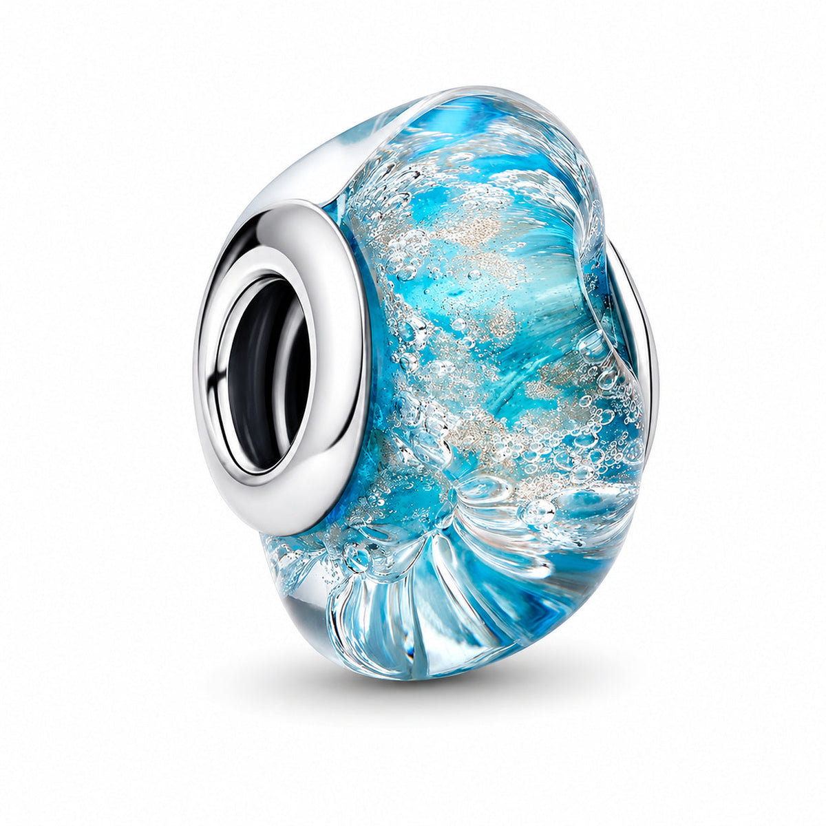 Silver & Turquoise Murano Glass Glitter Charm  S925 Sterling Silver