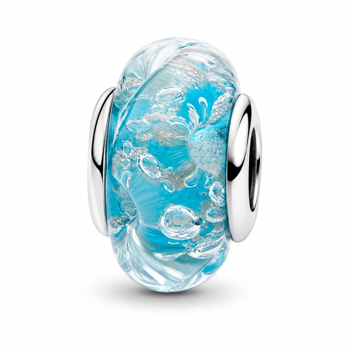 Silver & Turquoise Murano Glass Glitter Charm  S925 Sterling Silver