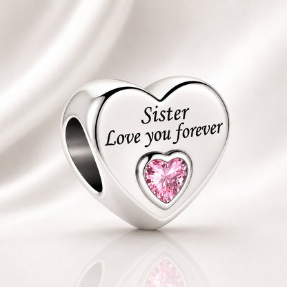 Sister Love You Forever Heart Charm S925 Sterling Silver