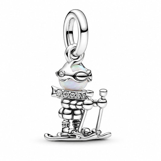 Skier Dangle Charm  S925 Sterling Silver