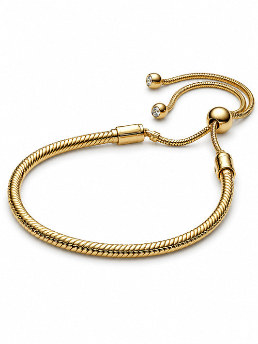 Gold Plated Moments Snake Chain Slider Bracelet S925 Sterling Silver