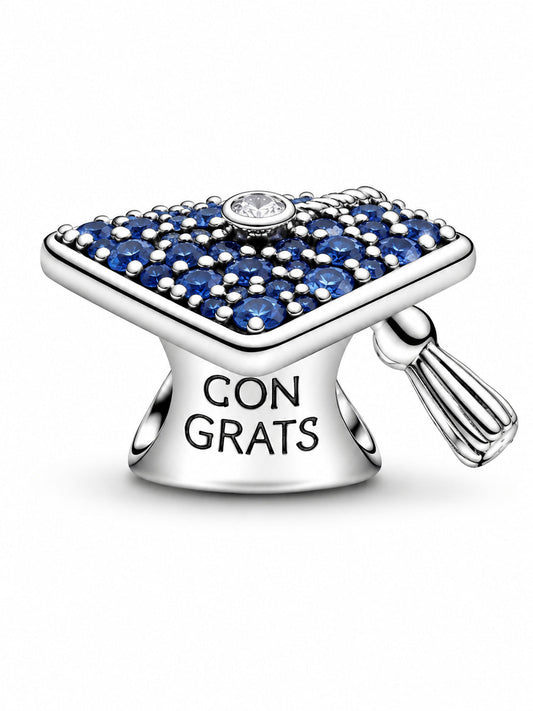 Sparkling Blue 2026 Graduation Cap Charm S925 Sterling Silver