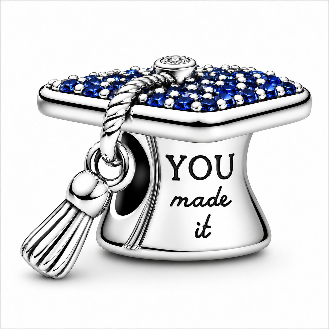 Sparkling Blue 2026 Graduation Cap Charm S925 Sterling Silver