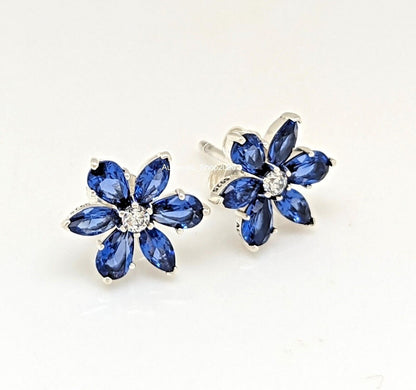 Sparkling Blue Herbarium Cluster Silver Stud Earrings