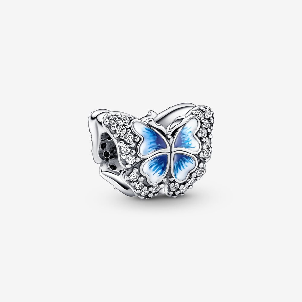 Silver Blue Sparkling Butterfly Charm S925 Sterling Silver