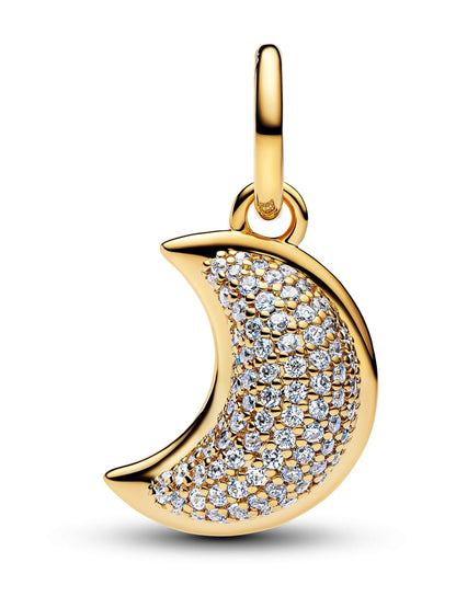Sparkling Crescent Moon Dangle Charm S925 Sterling Silver