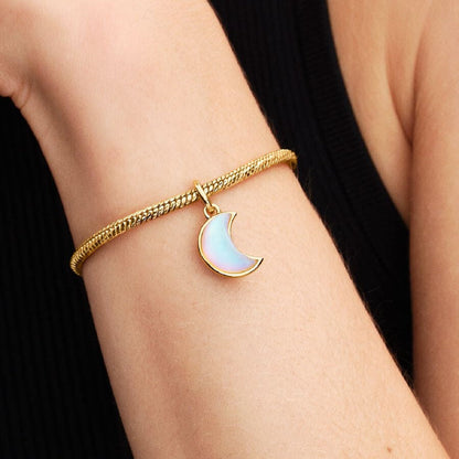Sparkling Crescent Moon Dangle Charm S925 Sterling Silver