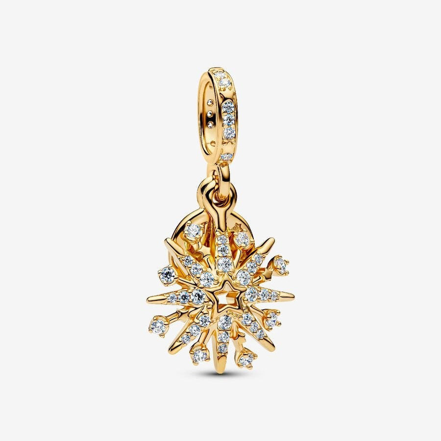 Sparkling Fireworks Double Dangle Golden Charm S925 Sterling Silver