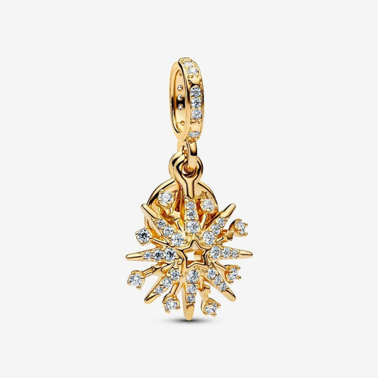 Sparkling Fireworks Double Dangle Golden Charm S925 Sterling Silver