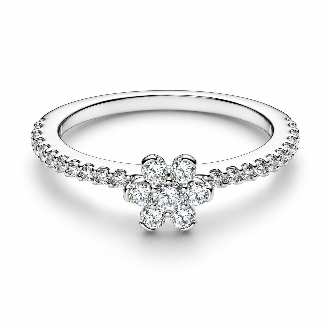Sparkling Flower Sterling Silver Ring