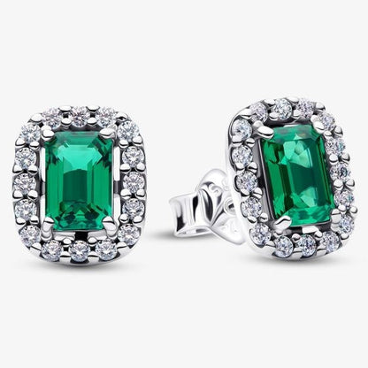 Sparkling Green Rectangular Stud Earrings