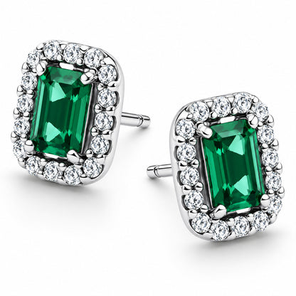 Sparkling Green Rectangular Stud Earrings