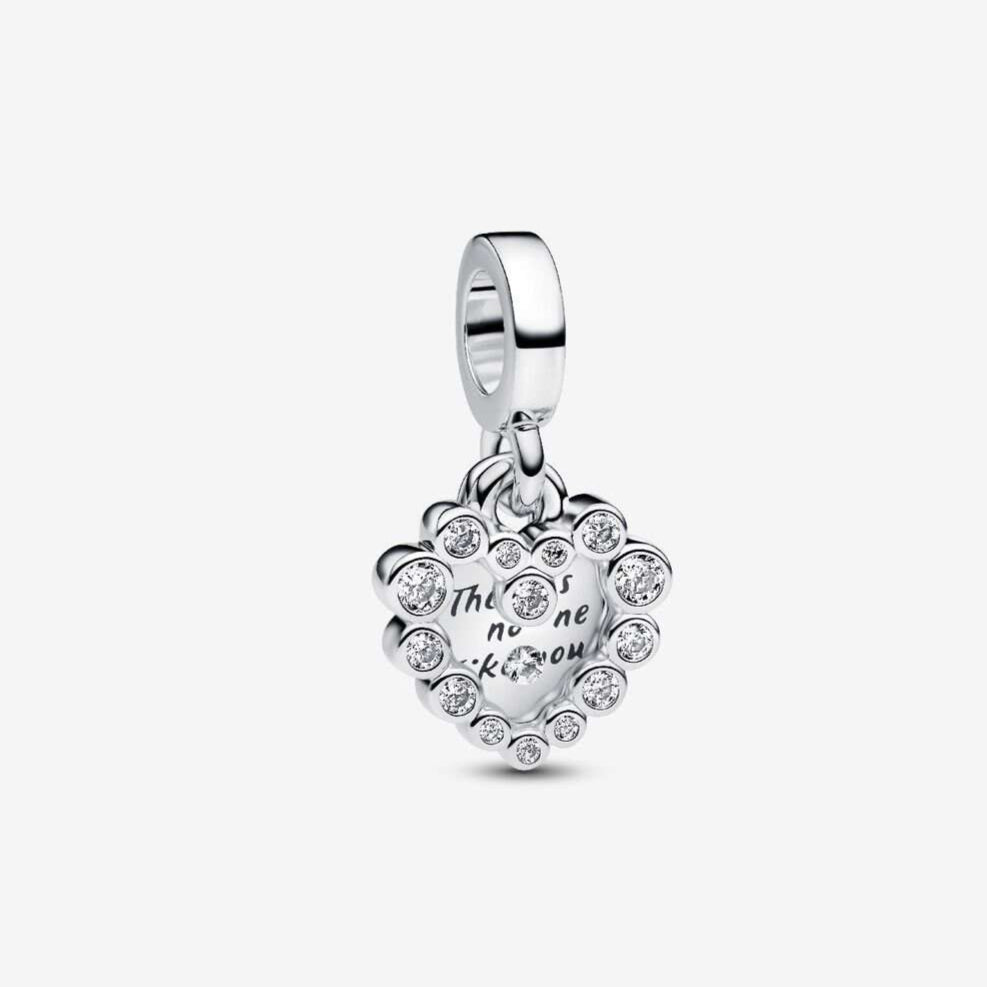 Sparkling Heart Double Hearts Dangle Charm  S925 Sterling Silver Charm