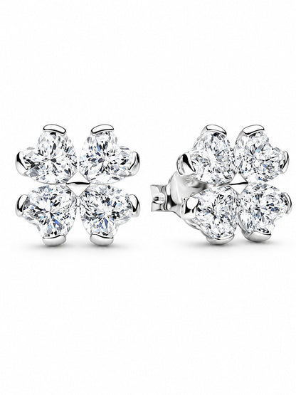 Sparkling Sterling Silver Lucky Clover Stud Earrings