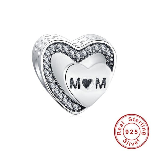 Sparkling Mom Heart Charm S925 Sterling Silver