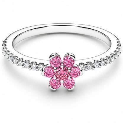 Sparkling Pink Flower Ring S925 Sterling Silver