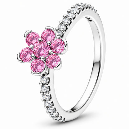 Sparkling Pink Flower Ring S925 Sterling Silver