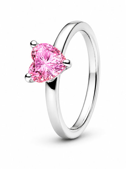 Sparkling Pink Heart Ring S925 Sterling Silver