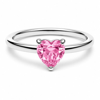 Sparkling Pink Heart Sterling Silver Ring
