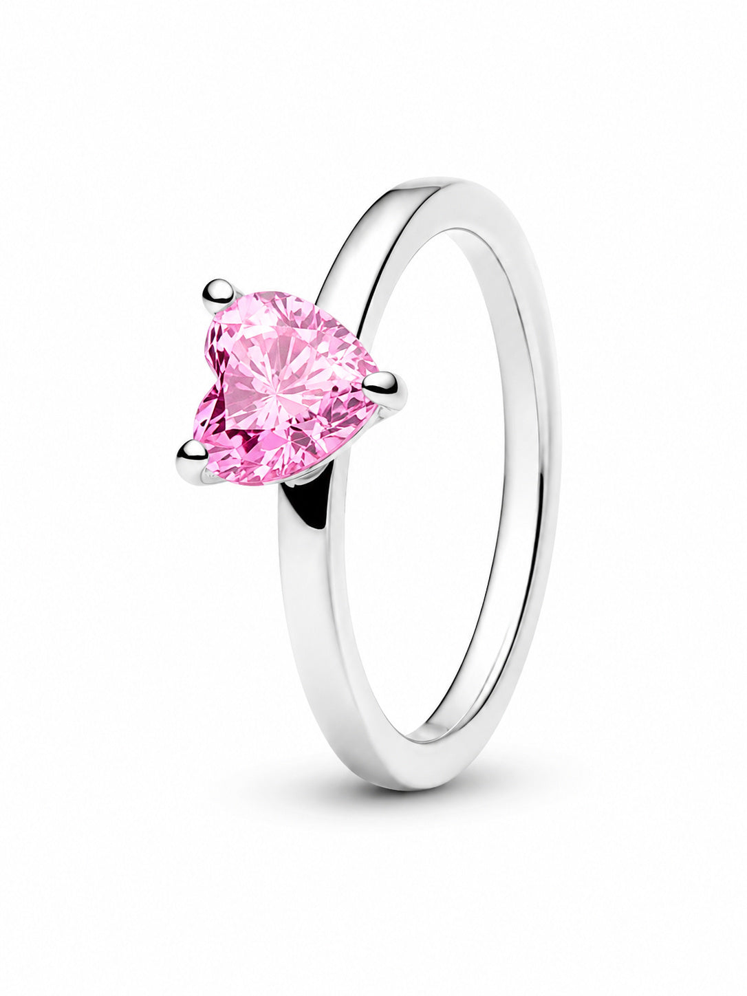 Sparkling Pink Heart Sterling Silver Ring