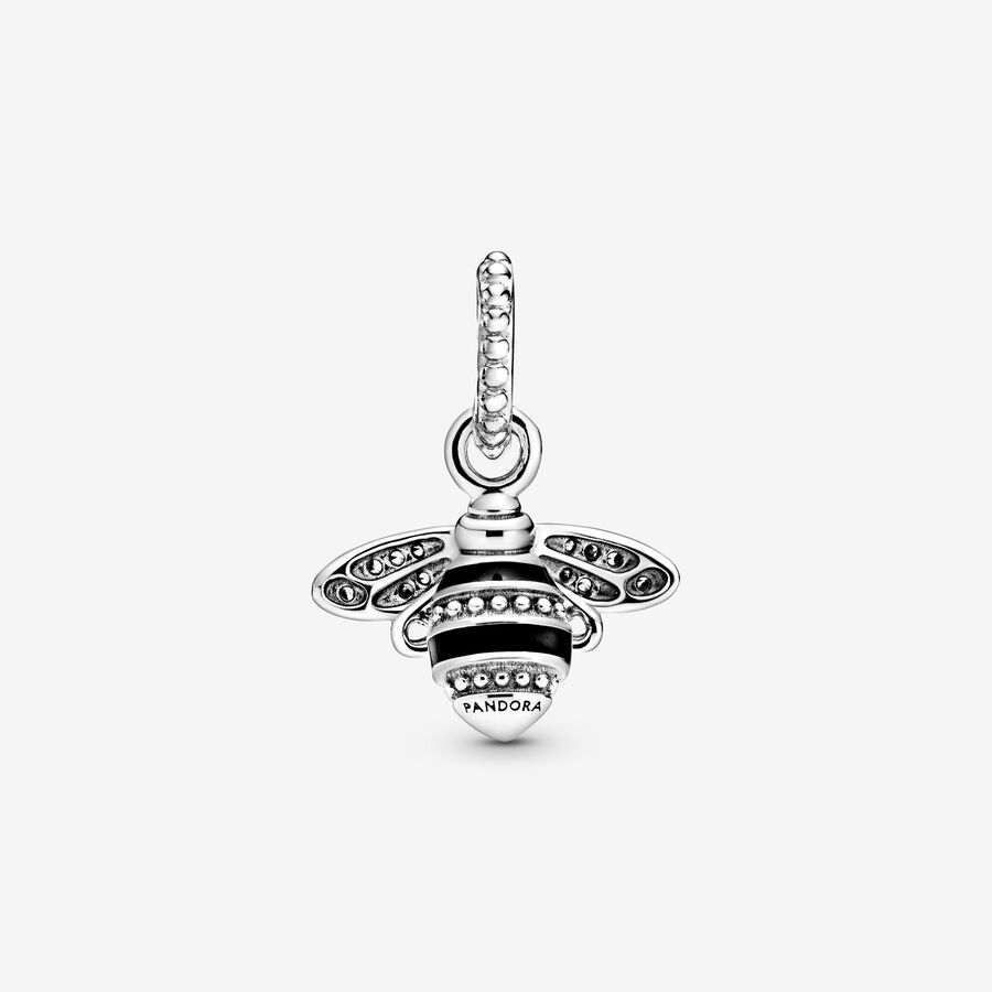 Sparkling Queen Bee Pendant Charm S925 Sterling Silver