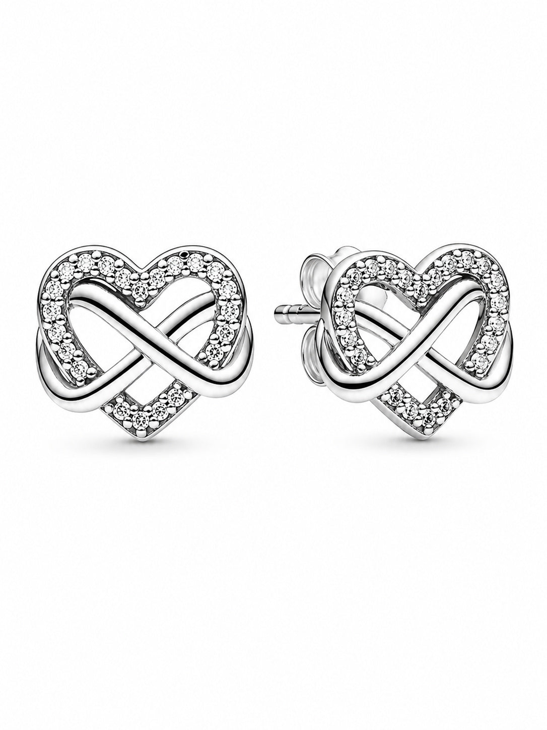 Sparkling Sterling Silver Infinity Heart Stud Earrings