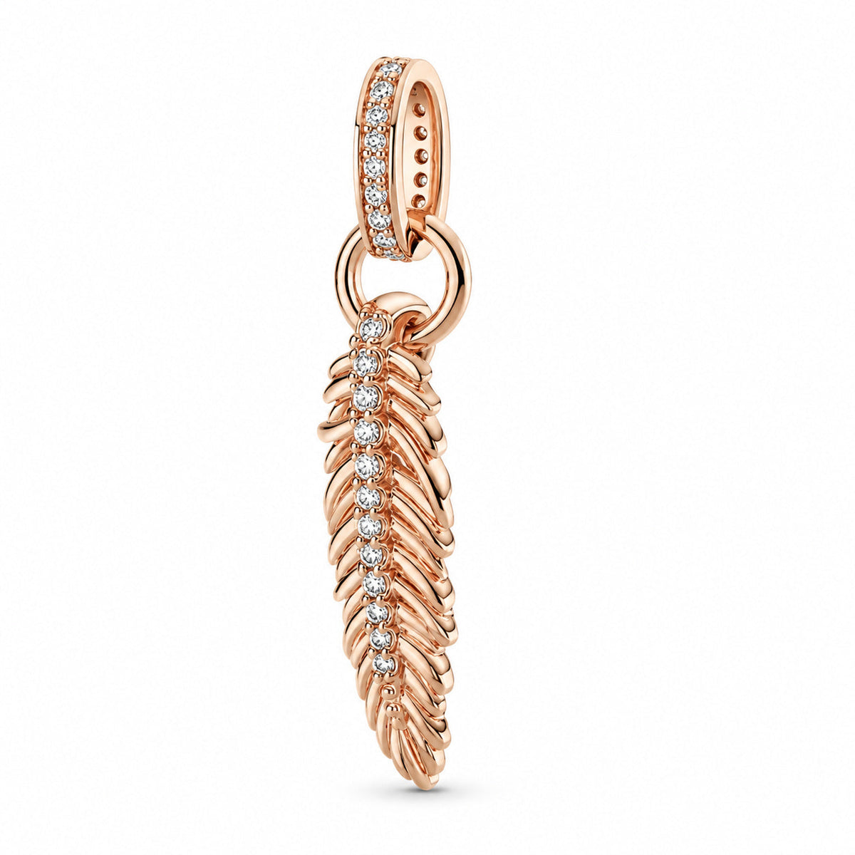 Sparkling Feather Dangle Charm  S925 Sterling Silver