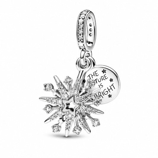 Sparkling Firework Double Dangle Charm S925 Sterling Silver