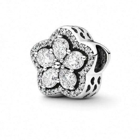 Sparkling Flower Pave Charm S925 Sterling Silver