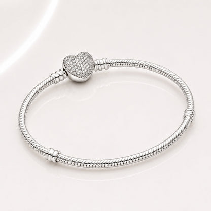 Sparkling Heart & Snake Chain Charm Bracelet
