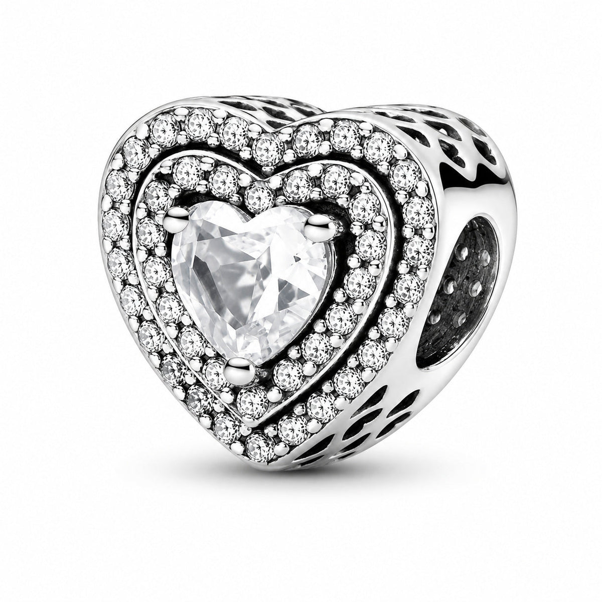 Sparkling Levelled Heart Charm  S925 Sterling Silver