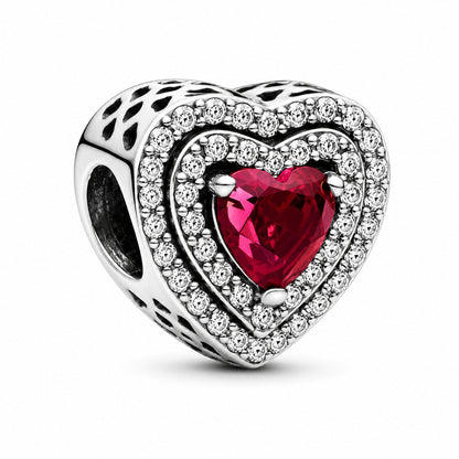 Sparkling Levelled Heart Red Charm  S925 Sterling Silver