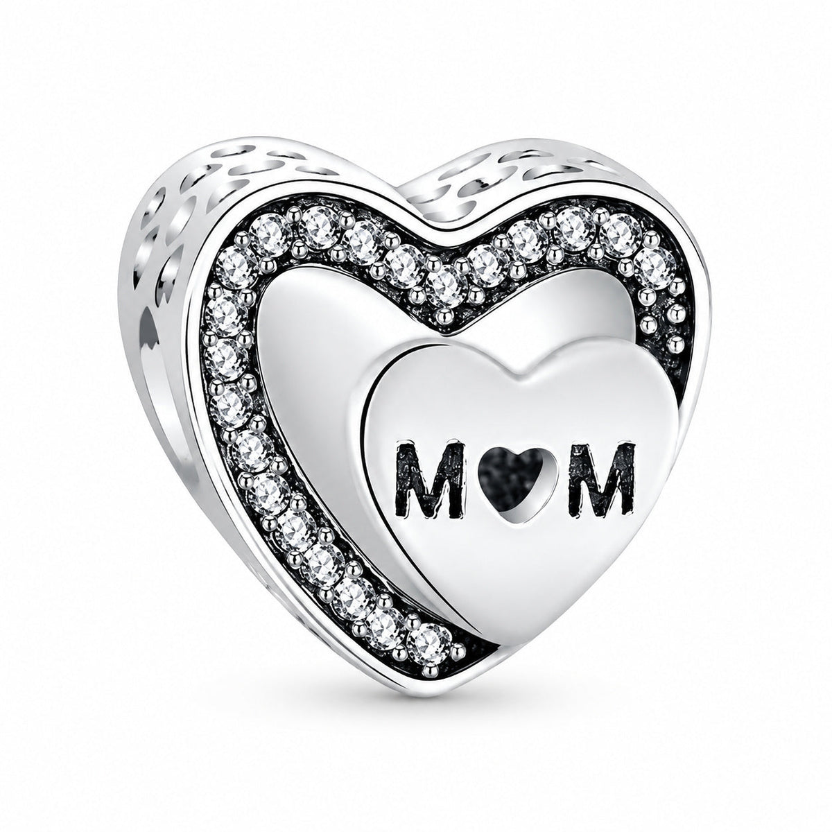 Sparkling Mom Heart Charm S925 Sterling Silver