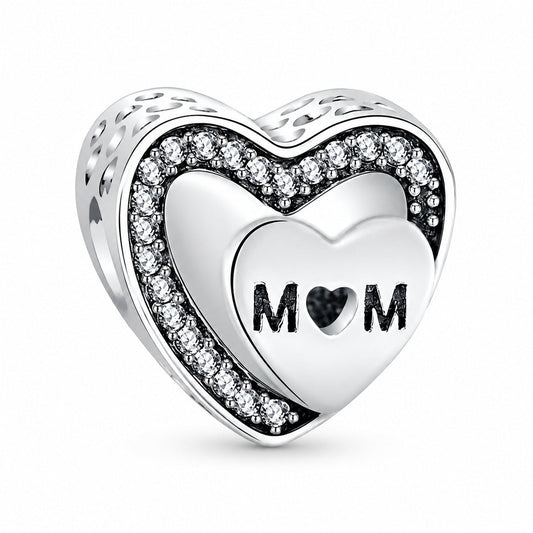 Sparkling Mom Heart Charm S925 Sterling Silver