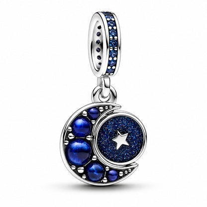 Sparkling Moon Spinning Dangle Charm  S925 Sterling Silver