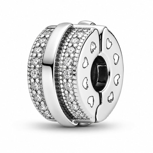 Sparkling Pav?Lines & Logo Charm  S925  Compatible Sterling Silver Charm