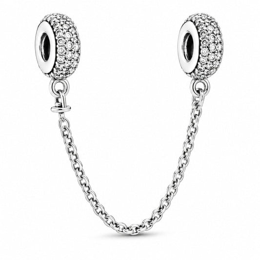 Sparkling Pave Safety Chain Charm S925 Sterling Silver