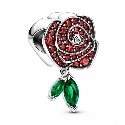 Sparkling Rose in Bloom Charm  S925 Sterling Silver