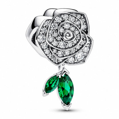 Sparkling Rose in Bloom Charm  S925 Sterling Silver