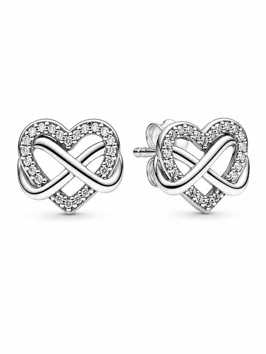 Sparkling 925 Sterling Silver Infinity Heart Stud Earrings