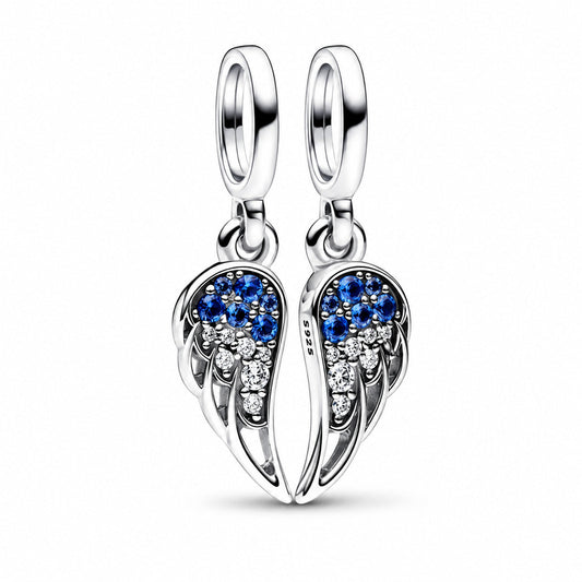 Sparkling Splitable Angel Wings Dangle Charm S925 Sterling Silver