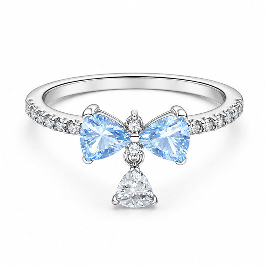 Sparkling White Radiant Bridgerton Blue Bow Sterling Silver Ring