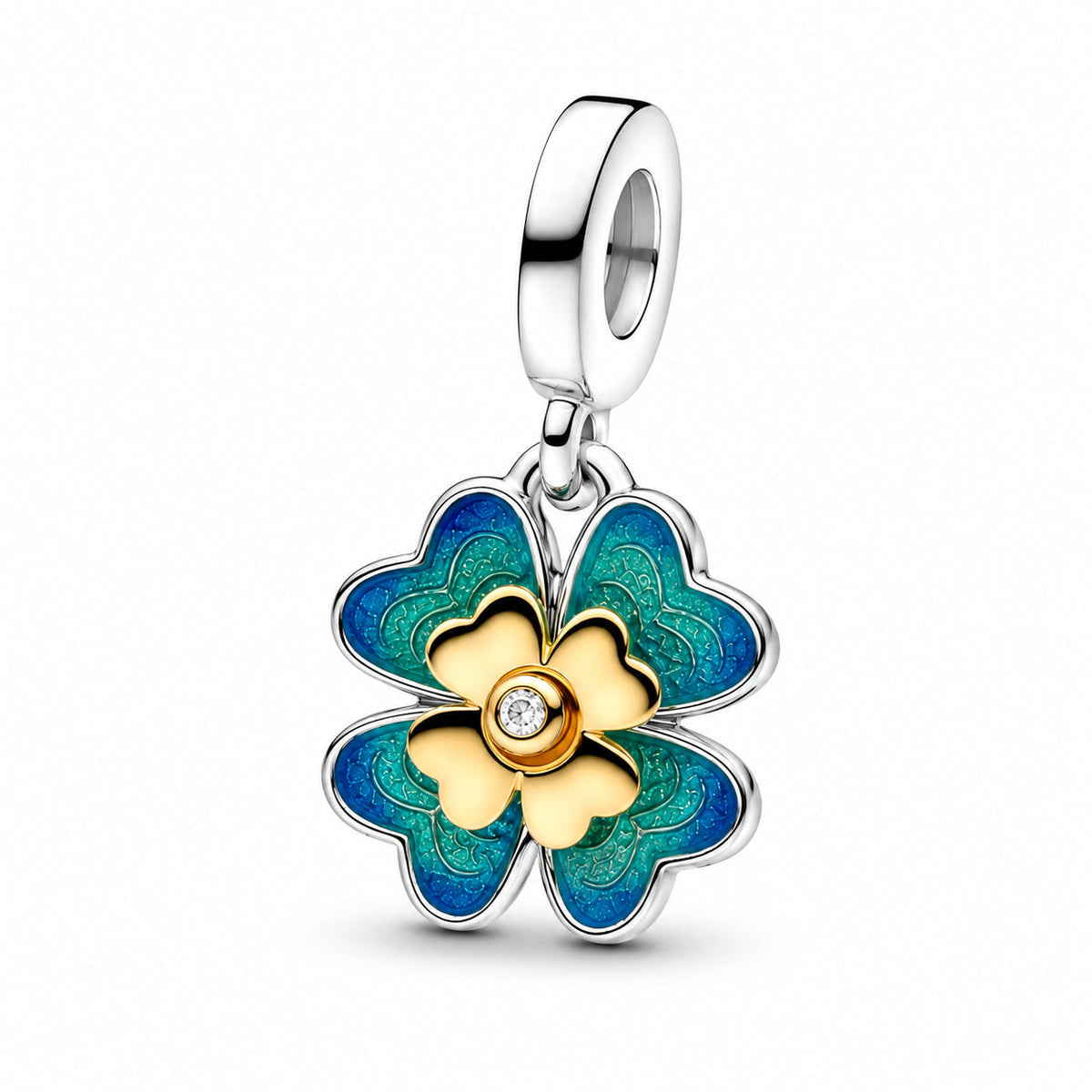 Spinnable Four Leaf Clover Dangle Charm  S925 Sterling Silver