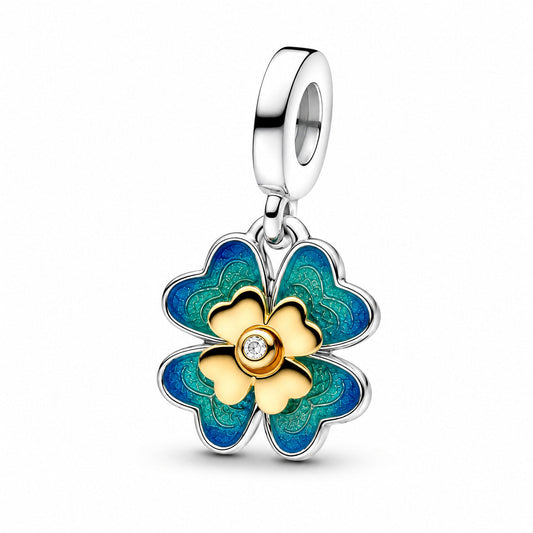 Spinnable Four Leaf Clover Dangle Charm  S925 Sterling Silver