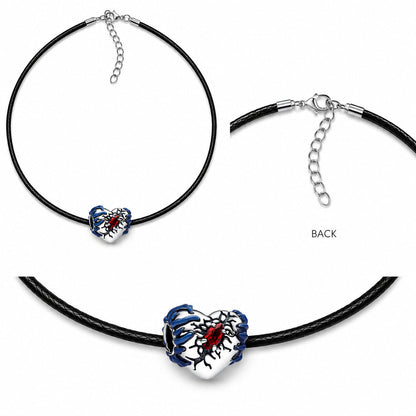Stranger Things Glow-in-the-dark Heart Necklace Pendant & Adjustable Black Cord  S925 Sterling Silver