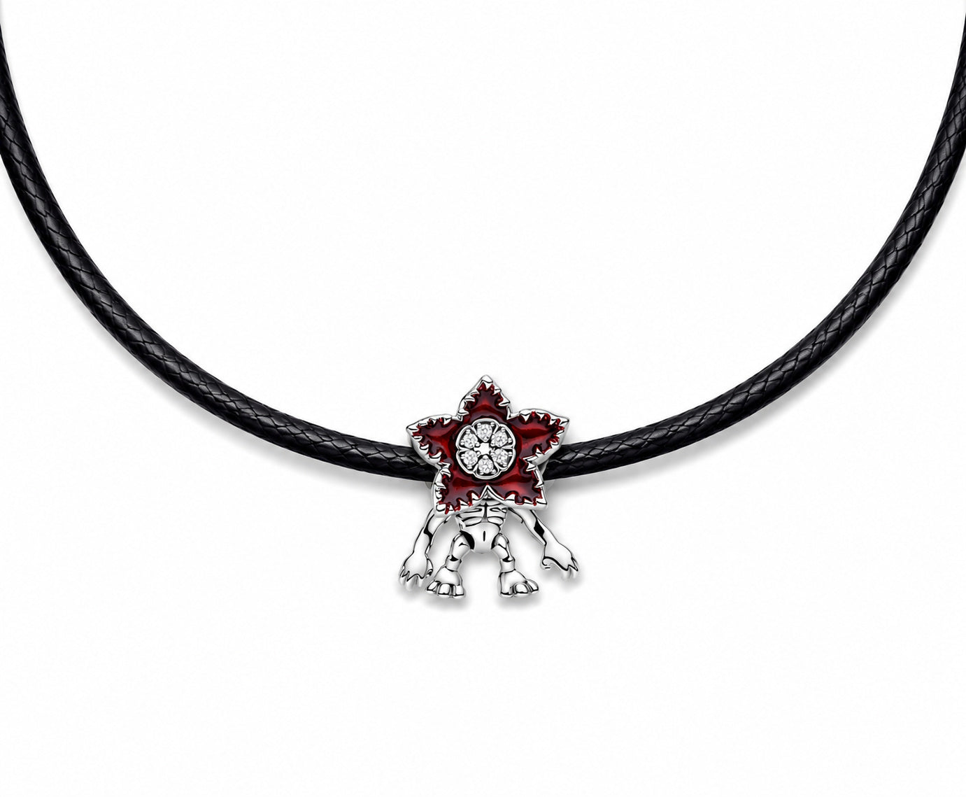 Stranger Things moveable demogorgon Necklace Pendant & Adjustable Black Cord S925 Sterling Silver