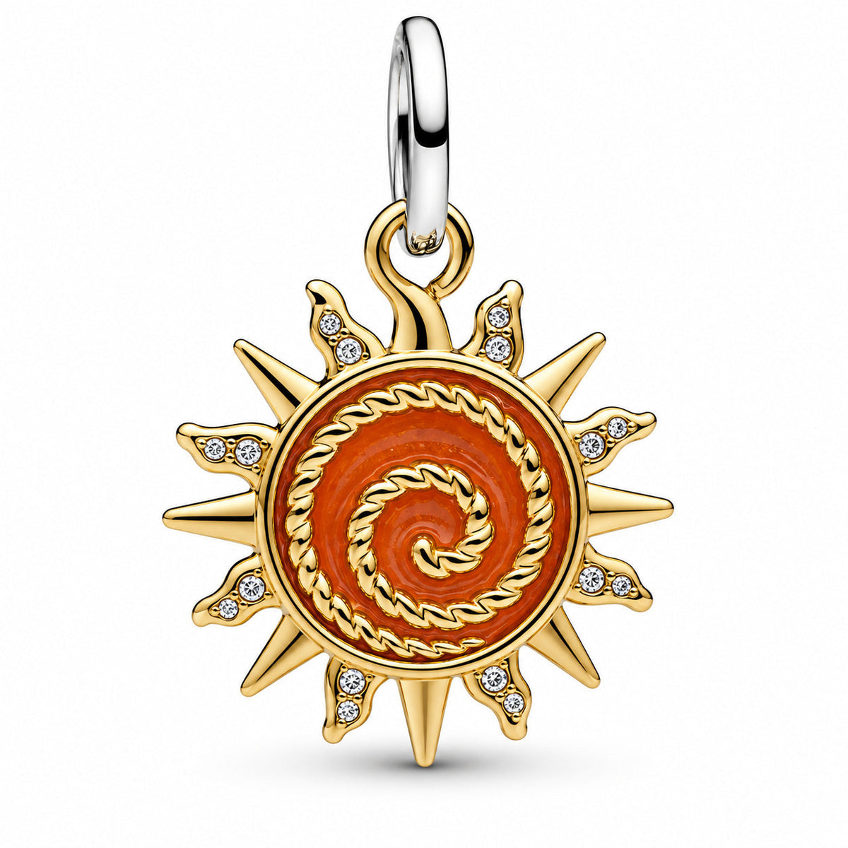 Swirling Sun Two-Tone Dangle Charm  S925 Sterling Silver