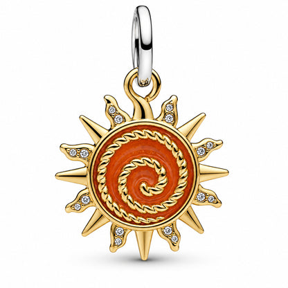 Swirling Sun Two-Tone Dangle Charm  S925 Sterling Silver