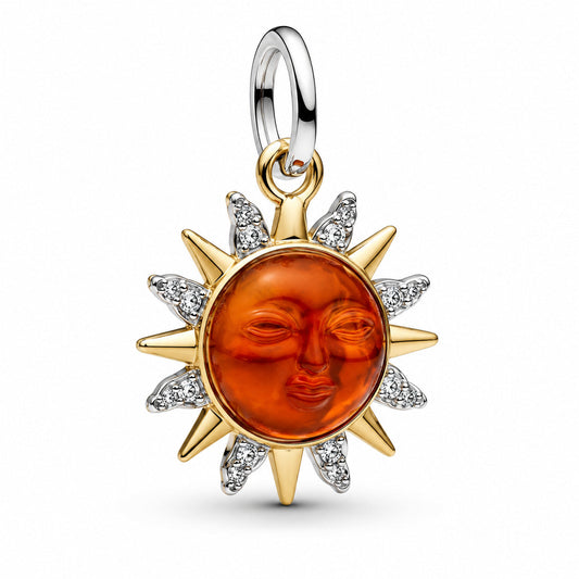Swirling Sun Two-Tone Dangle Charm  S925 Sterling Silver
