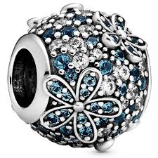 Teal Pave Daisy Flower Charm S925 Sterling Silver
